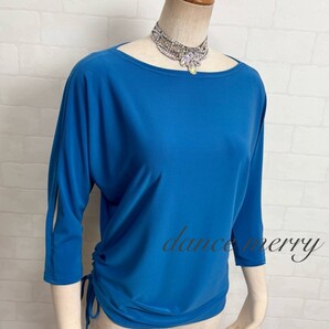 ★送料無料★【MERRY】 新品 社交ダンス トップス 3712 青 水色 シンプル モダン ラテン ドルマン レッスン パーティー タンゴ ヨガ ルンバ