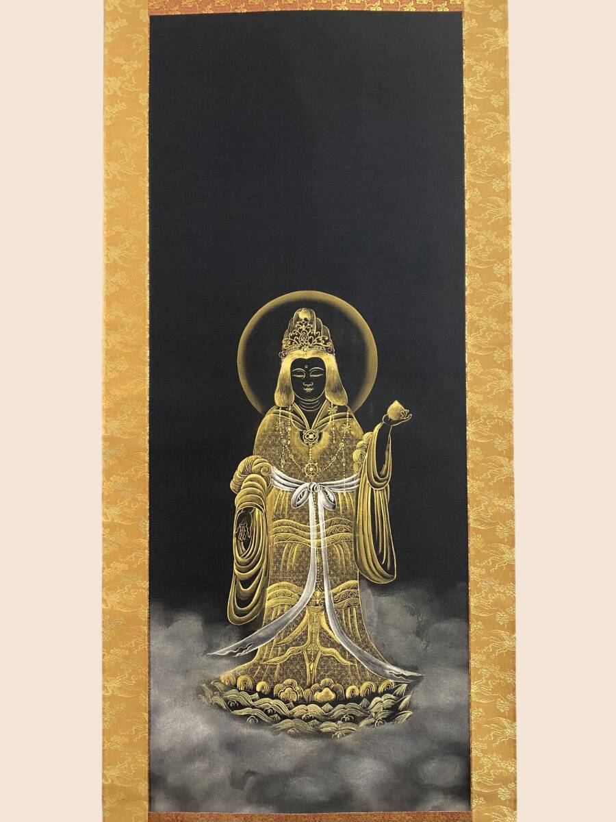 【真筆】掛け軸　富士之山◆長島博山　金泥使用 太巻仕様 共箱・タトウ箱付 真筆】掛け軸 富士之山◇長島博山 金泥使用 太巻仕様 共箱