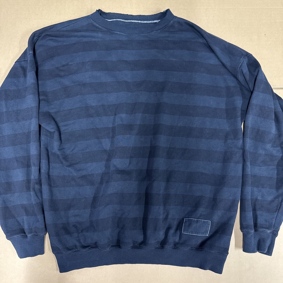 無地 ボーダー スウェット トレーナー 黒 ブラック メンズ 長袖 L〜LLサイ