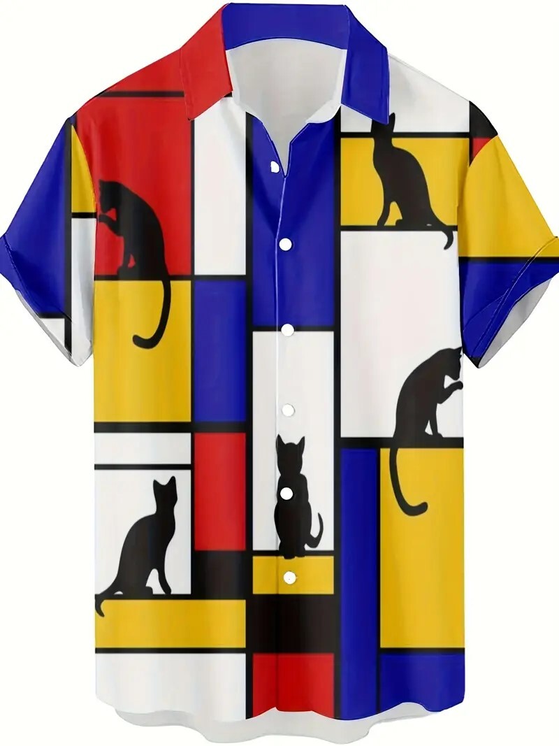 サイズ　XXL　クロネコ　スタイリッシュ　デザイン　②　メンズ　半袖　アロハシャツ　大きいサイズ　２・２４８