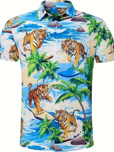 サイズ XXL 南国 バカンスを楽しむ虎 トラ デザイン メンズ 半袖 アロハシャツ 大きいサイズ 2・ 964