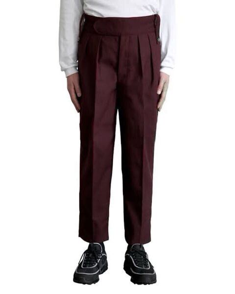 NEAT×Continuer 別注 ホップサック ベルトレス ボルドー L ニート スラックス パンツ ワイン メンズ 古着 ヴィンテージ 西野大士