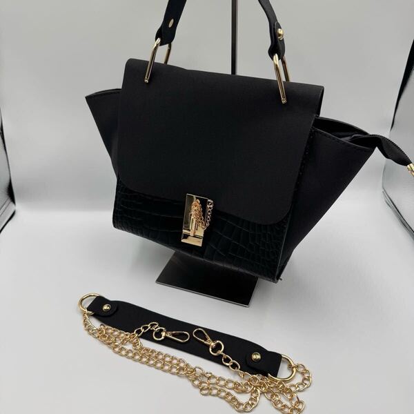 ブラッククロコ調バッグ ハンドバッグ 2WAY ショルダー可能 ハンドバッグ レザー ショルダー 2way ショルダーバッグ