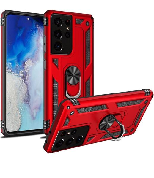 Galaxy S21 Ultra ケース リング付き 対応 落下衝撃吸収 TPU PC 米軍MIL規格 二重構造スマホケース 耐衝撃 スタンド機能 落下防止