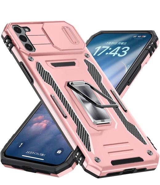 Galaxy S22 ケース リング PC+TPU スライド式 レンズ保護 米国軍事MIL標準取得 衝撃吸収 耐衝撃 落下防止 カメラカバー スタンド機能