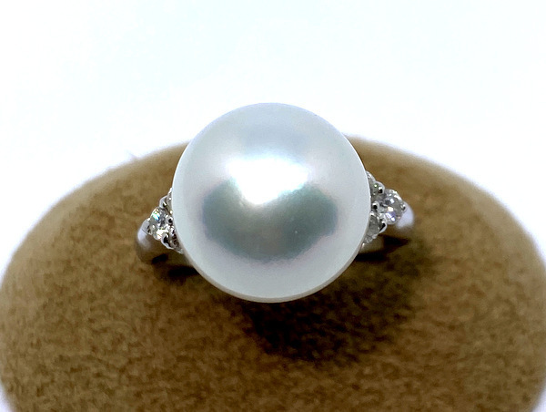 【即決/約15号】 PT900 リング 白南洋真珠 約12.5mm ダイヤモンド D:0.30ct 白蝶真珠 パール ジュエリー プラチナ 指輪 7.3g