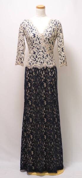 TADASHI SHOJI タダシショージ BEIGE & NAVY ロングフォーマルドレス 「2 」/ 9号程度