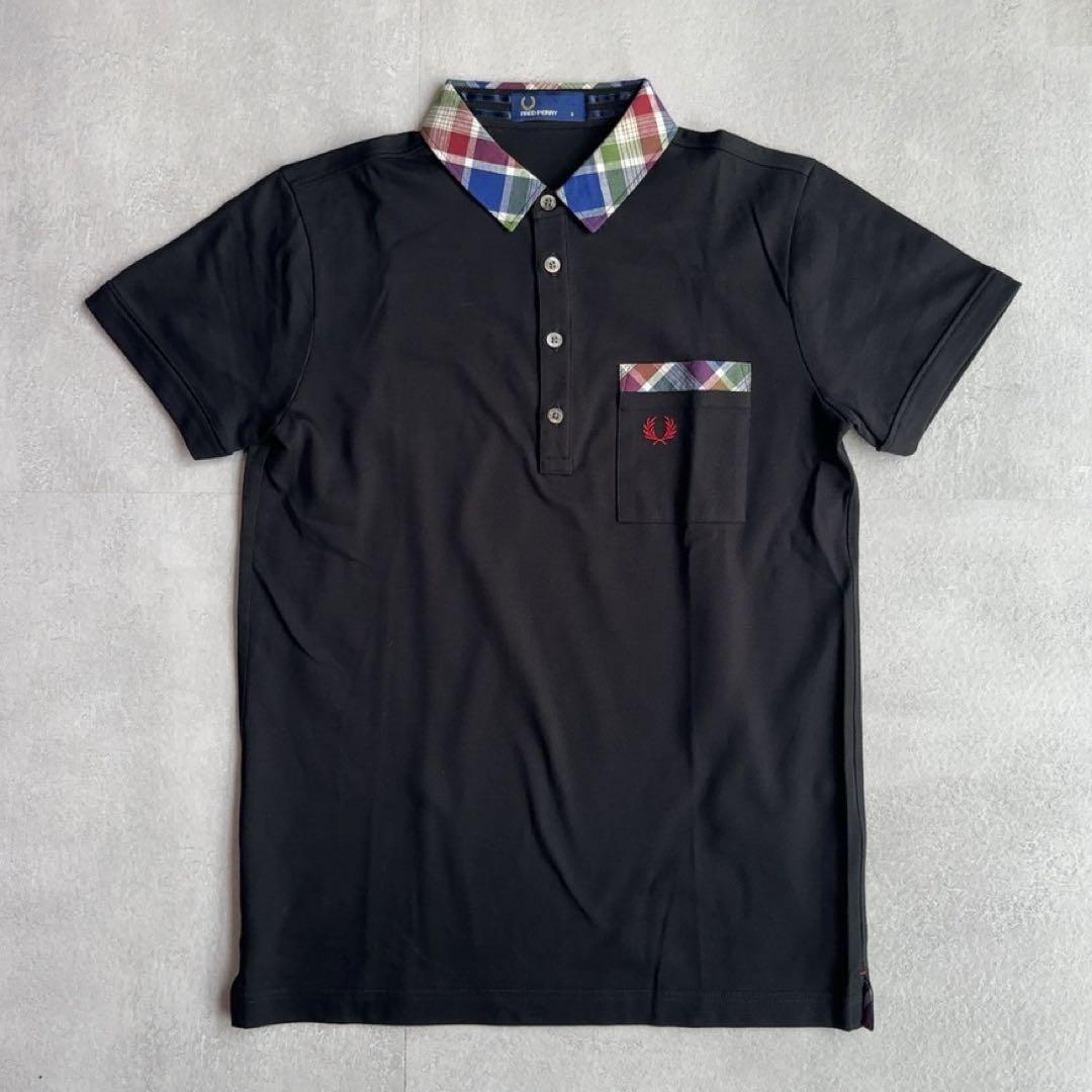 大人気　フレッドペリー　ポロシャツ　半袖　黒　グレー　M 古着 本物フレッドペリーFREDPERRYコットンタイト半袖ポロシャツ
