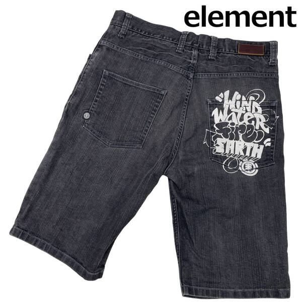 ELEMENT エレメント 9021-630 W34 (約89cm) ハーフパンツ ペイント ロゴ 刺繍 デニムパンツ ジーンズ スケートボード