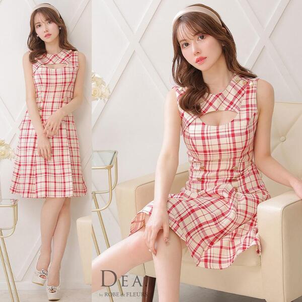 DEA. by ROBE de FLEURS ディア バイ ローブドフルール レトロ風チェックキャバドレス レッド