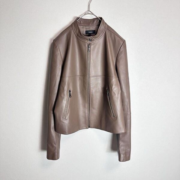 極美品 セオリー シングルライダースジャケット ラムレザー ブラウン Sサイズ 本革 羊革 茶色 BAVEWICK N LUXE LEATHER 近年 現行タグ