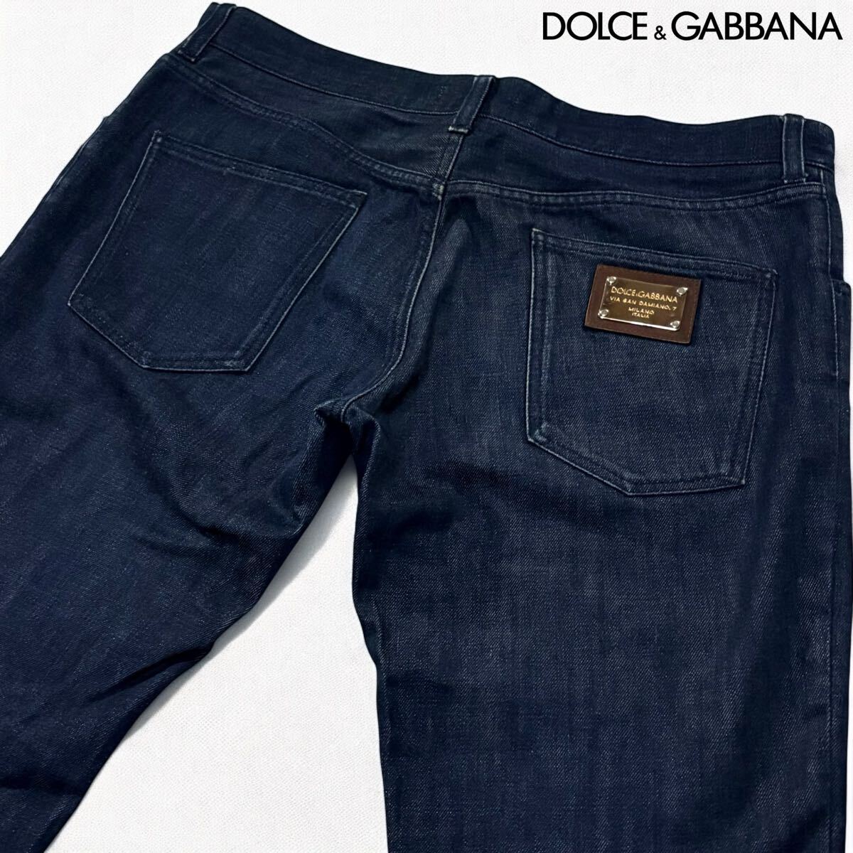 【大人気】ドルガバ　デニム　プレートロゴ　サイズ48 L相当　D&G 美品　希少 プレミア！【48】DOLCE&GABBANA☆ロゴプレートデニムパンツ