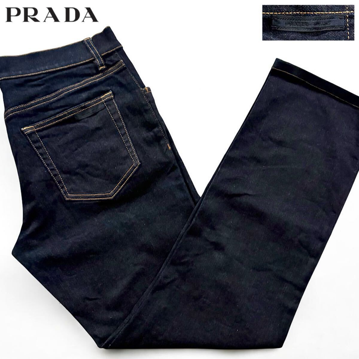 【美品/希少デザイン】PRADA スラックス ラバーロゴ 48 ストレッチ PRADA - プラダ SPG29 プレーンスラックスロングパンツ メンズ