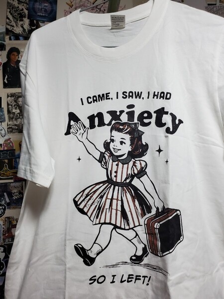 新品│来た、見た、不安になった。だから去る!│悩まないポジティブガール││輸入Tシャツ│海外インポート品│海外サイズS(JP-L)│白