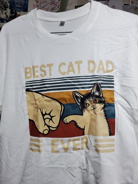 新品│最高の猫のお父さん│ねこ│キャットダッド│輸入Tシャツ│海外インポート品│サイズL│ホワイト│白│ネコ