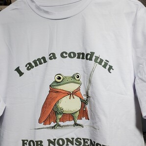 新品│私はナンセンスを伝える導管です│カエル│フロッグ輸入Tシャツ│海外インポート品│海外サイズS(JP-L)│白│ホワイト│かえる剣士