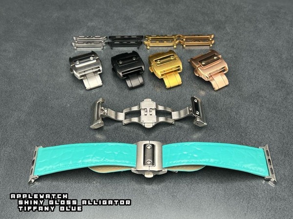 アップルウォッチ ワニ革 本物アリゲーターベルト ティファニーブルー ウルトラ 49mm 46mm 45mm 44mm 41mm 40mm 42mm