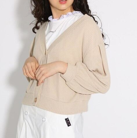 新品 PINK-latte ワッフルカーデ×レースネックTシャツSET ライトベージュ 15(XS150cm) 定価4,290円