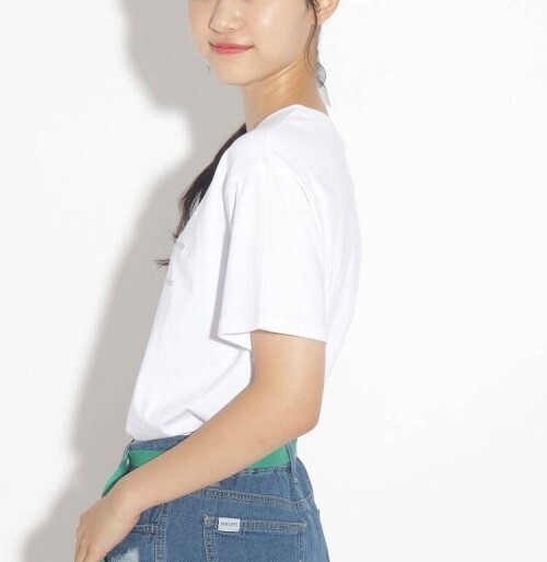 新品 PINK-latte【コットン100%/毛玉になりにくい】3段ロゴTシャツ オフホワイト(003) 14(140cm) 定価1089円