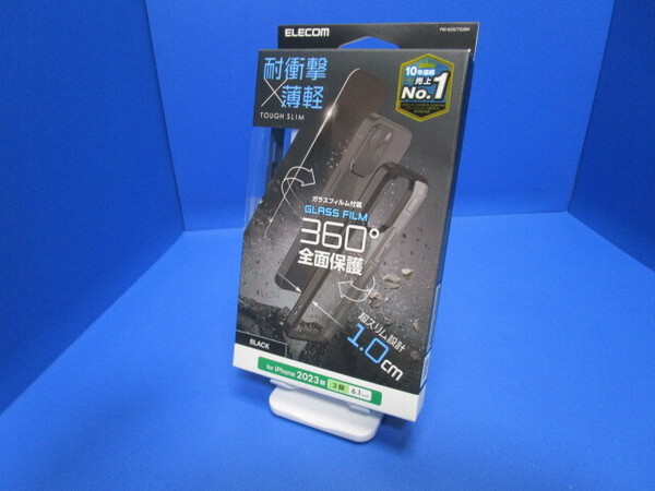 ELECOM エレコム iPhone 15 Pro 用 TOUGH SLIM 360度保護 ケース カバー 背面クリア ガラスフィルム付き ブラック PM-A23CTS3BK