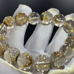 【激レア V字 太陽放射】ルチル クオーツ ブレスレット 約13.8mm-14.6mm 腕周り18cm 0729