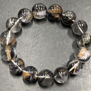 【秘蔵品】ブラック プラチナ ルチル クオーツ ブレスレット 約14mm-15.9mm 腕周り17cm 0729