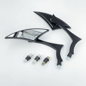 ブラック☆エッジデザイン ミラー 左右セット バイク アメリカン ハーレー sr400 チョッパー ボバー ykshopb