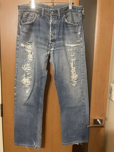 希少 60s『LEVIS』501 BIG Eボタン裏「J」 ウエストシングルステッチ ダメージデニムパンツ リーバイス ビッグE ヴィンテージデニム W36