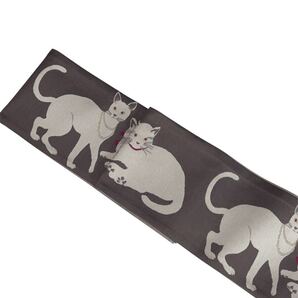 【新品未使用】おりびと 正絹半幅帯 猫 シック お洒落 個性派