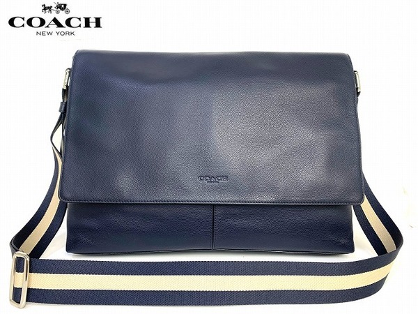 極美品★送料無料★人気モデル コーチ メンズ COACH チャールズ レザー メッセンジャーバッグ ショルダーバッグ ネイビー