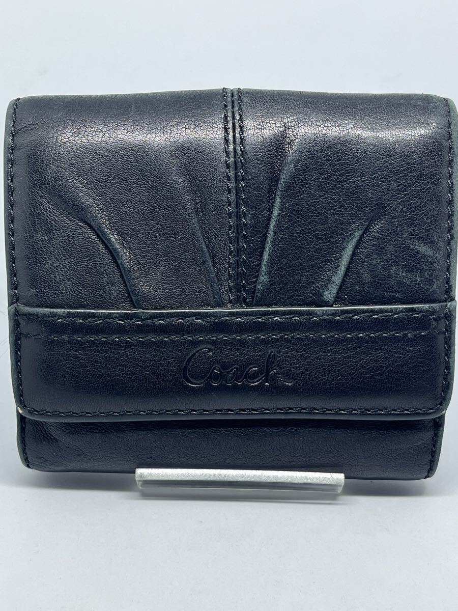 COACH 二つ折り財布 ブラック レザー ウォレット　レディース　メンズ　ブラ