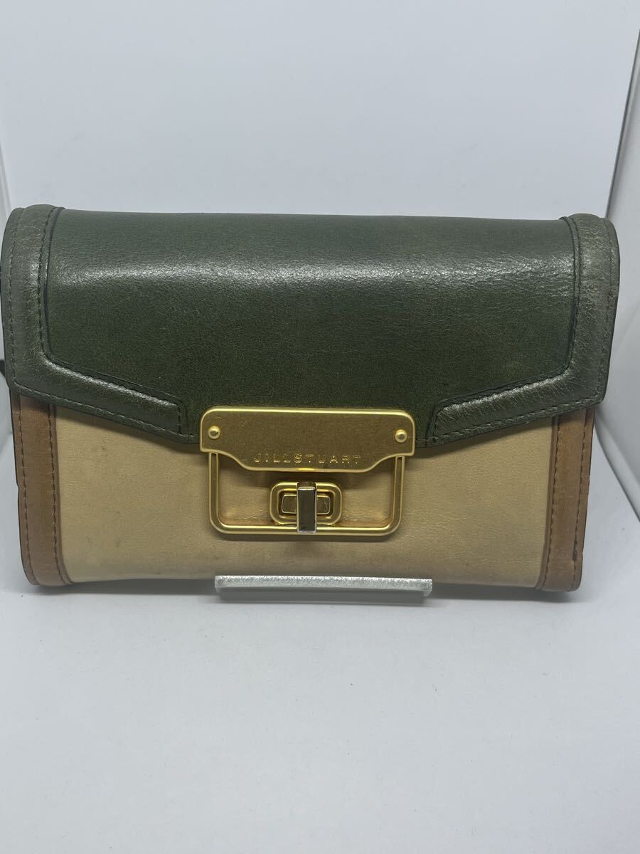 JILL STUART 三つ折り財布　レザー　ベージュ　グリーン系　ウォレット　
