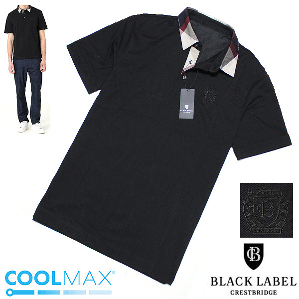 送料無料 LL(4) 新品 ブラックレーベル クレストブリッジ Coolmaxクールマックス CBチェック 半袖ポロシャツ 黒BLACK LABEL CRESTBRIDGE XL