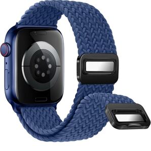 アップルウォッチ バンド Apple Watch バンド 49mm 45mm 44mm 42mm 磁気吸着式バックル 強力な磁石 サイズ調整が簡単 ナイロン素材 ブルー