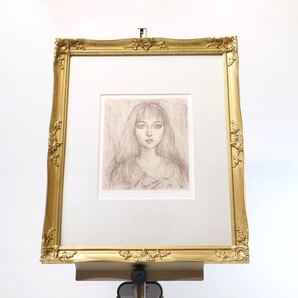 【真作保証】 倉石隆 銅版画 版画 少女画 額装 サイン エディション 画廊シール 額装