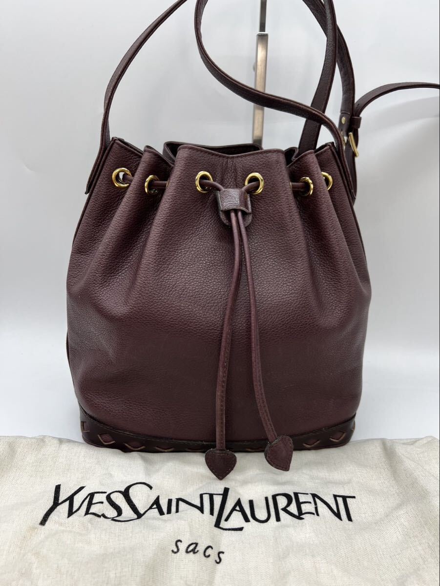 ✨極希少 美品✨イヴサンローラン ショルダーバッグ 巾着 キルティング 本革 紺 Yahoo!オークション -「巾着 バッグ ショルダー」(イヴ・サン