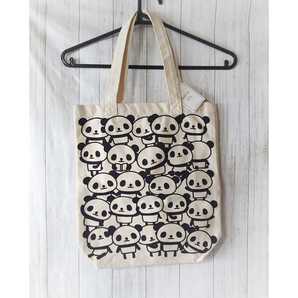 ★新品★ パンダ キャンバストート バッグ 帆布 パンダ柄 ベージュ系 トートバッグ エコバッグ パンダいっぱい