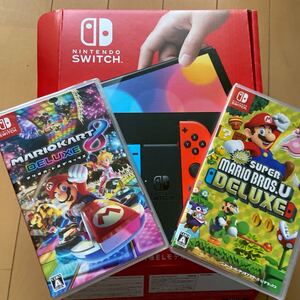 お得! 新品 Nintendo Switch スイッチ 有機ELモデル 本体 と ソフト2本 マリオカート8 New スーパーマリオブラザーズ U デラックス セット