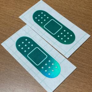 限定カラー メタリックターコイズ系 絆創膏 ロゴ カッティングステッカー 2枚1セット ホログラフィック系×クリアターコイズ