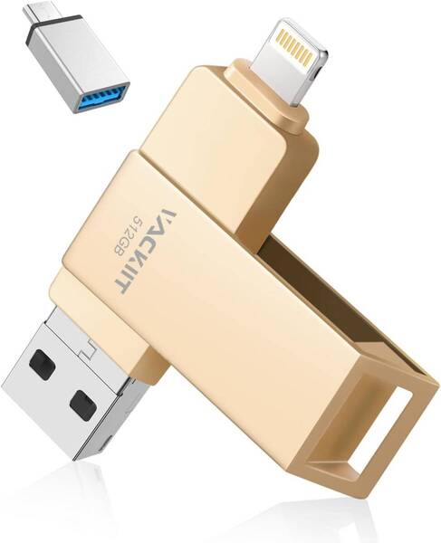 Vackiit「MFi認証取得」iPhone用 usbメモリ512GB スマホ写真データ保存 高速 USB 3.0 phone用外付けメモリiOS/Type-C/U-SB-A/Micro a02