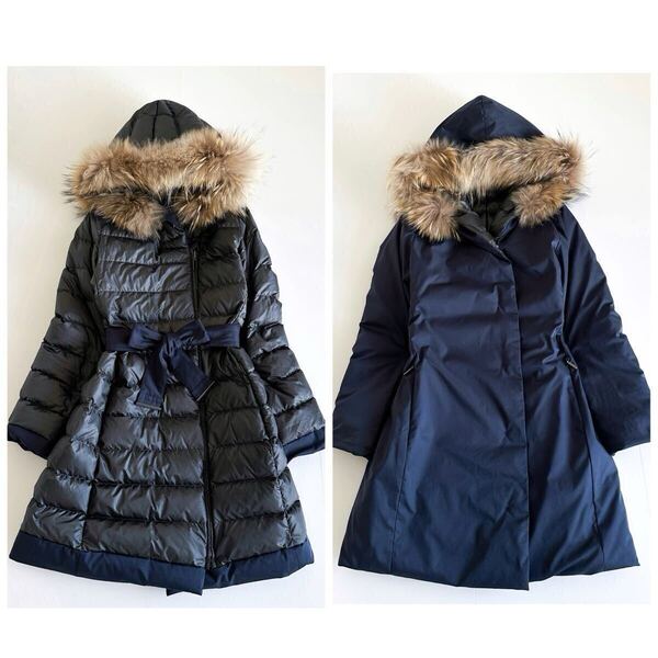 ★【リバーシブル】美品 MaxMara weekend マックスマーラ ウィークエンド / ベルト付き ロングダウンコート ネイビー 36