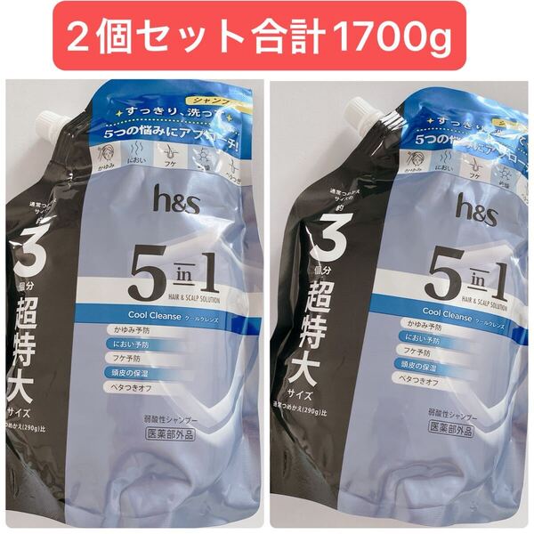 h&s 5in1 シャンプー 詰替 3倍 850g クールクレンズ エイチアンドエス P&G 医薬部外品 クーポン 2個