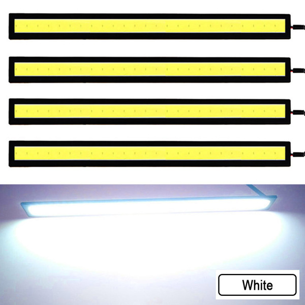 ★ LED デイライト バーライト ★ COB 全面発光 (ホワイト) / 17㎝ 12V 両面テープ付き 防水 【4個セット】