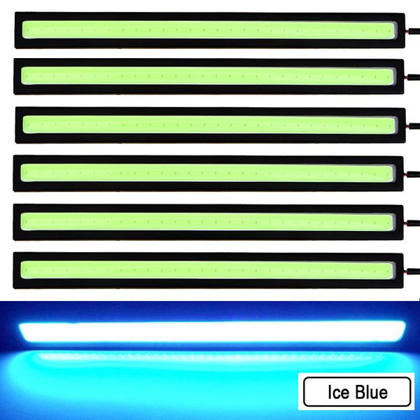 ★ LED デイライト バーライト COB 全面発光 (アイスブルー) / 17㎝ 12V 両面テープ付き 防水 【6個セット】