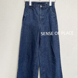 値下げ!SENSE OF PLACE センスオブプレイス バイ アーバンリサーチ|USAコットンスラックスワイドデニムパンツ ネイビー S|ハイライズ