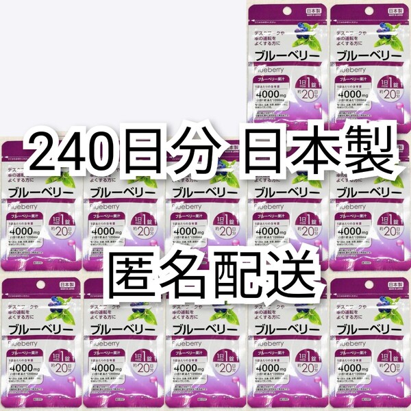 匿名配送 ブルーベリー×12袋計240日分(8カ月分)240錠(240粒) 日本製無添加サプリメント健康食品 小林製薬DHCシードコムスではありません