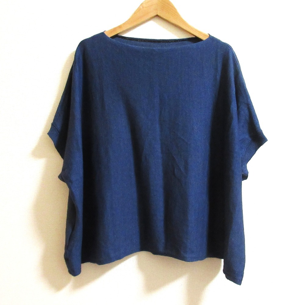 45rpm 　美品 ギマニットカットソー 45R/45rpm インディゴギマニットギャザーTシャツ 定価25300円