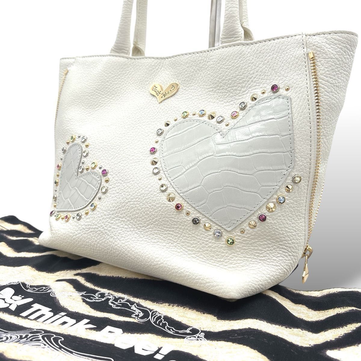 未使用 Think Bee! カゴバッグ トートバッグ ハートデザイン ベージュ 未使用 Think Bee! カゴバッグ トートバッグ ハートデザイン