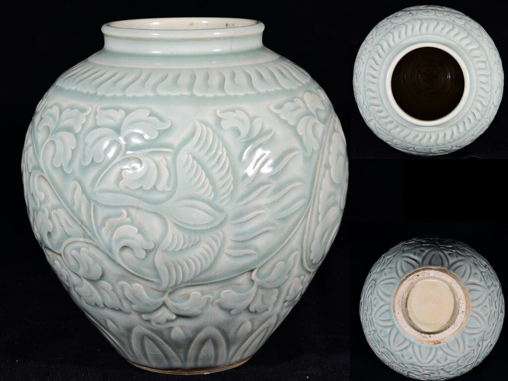 中国古美術　中国古陶磁器　中国古玩　耀州窯　青磁　陰刻　草花文様　小瓶　小壺 青磁牡丹文壺 | 耀州窯 | 収蔵品詳細 | 作品を知る | 東京富士