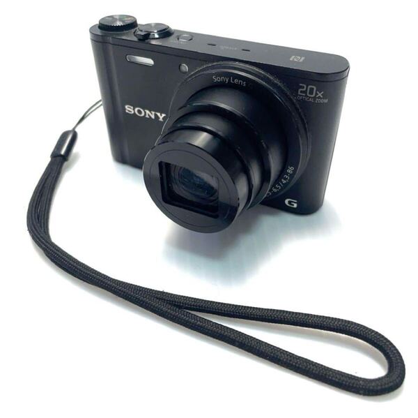 送料無料 ジャンク SONYソニー デジタルカメラCyber-shotサイバーショット DSC-WX350 black ブラック 純正バッテリーNP-BX1、ストラップ付